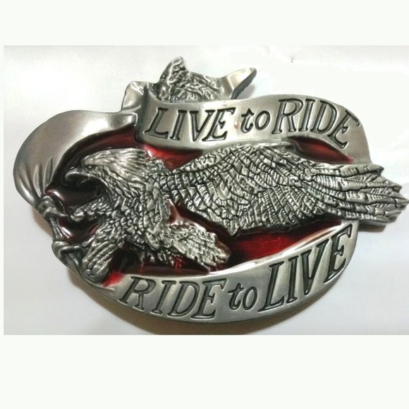 LIVE TO RIDE SILVER RED BUCKLE EXTENT - Picture 2 of 2